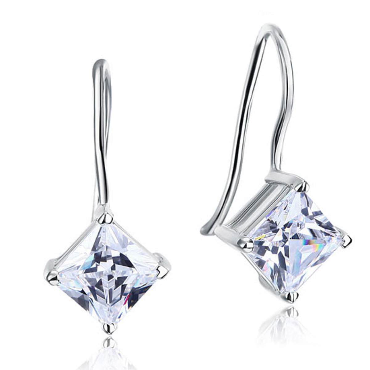 Elegant 925 Pure Silver Earrings Princess Cut Simulated Diamonds