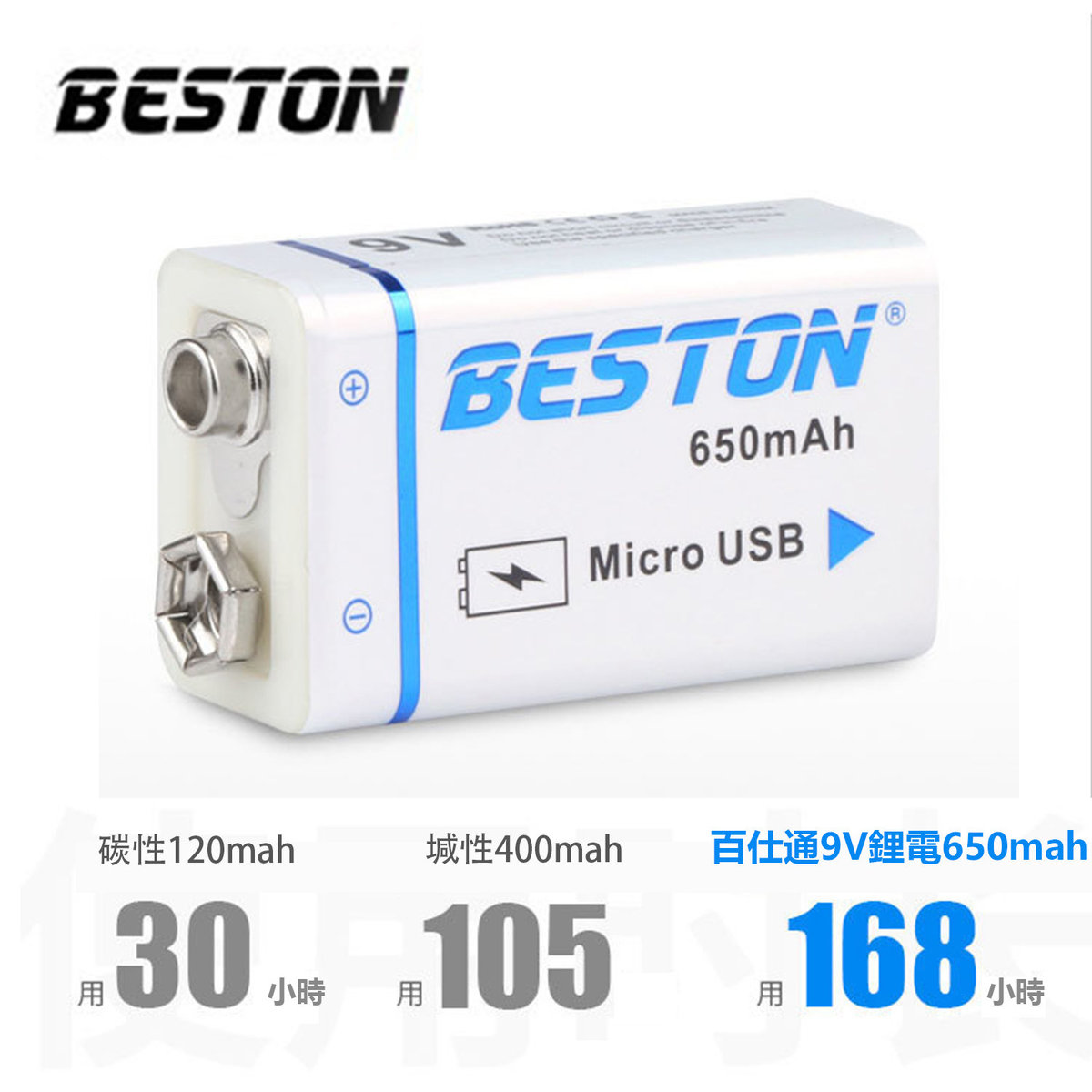 Bateria 9V Recargable Beston 650Mah Micro Usb