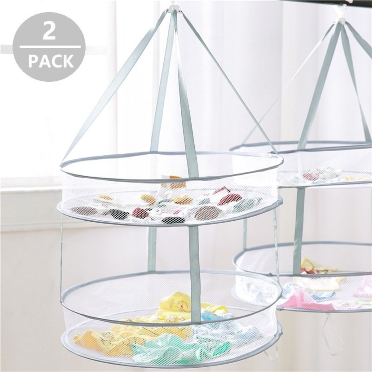 Home Hanging Clothes Laundry Basket Dryer Net Mesh Toys Drying Rack Folding Dace