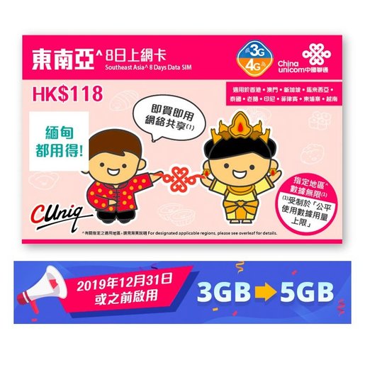 China Unicom 8days Indonesia Philippines Cambodia Southeast Asia Unlimited Data Sim Card Expiry Date 30 11 2021 Hktvmall The Largest Hk Shopping Platform