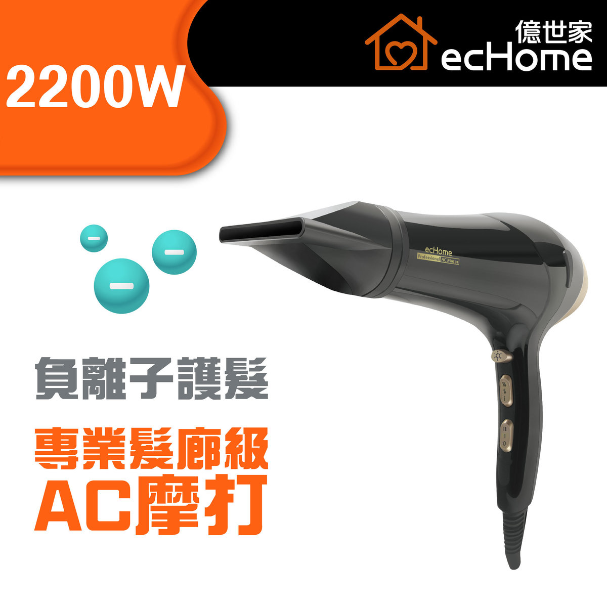 Professional AC Motor Hair Dryer - HD2200BK