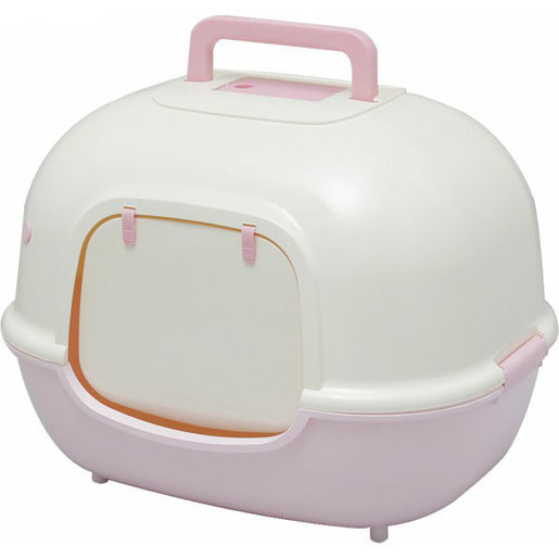 pink covered litter box