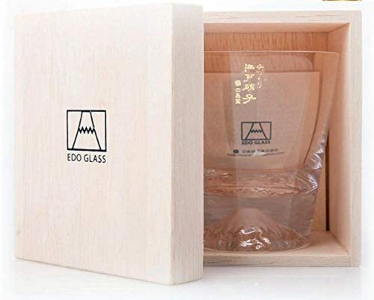 Mt. Fuji Glass, On-The-Rocks Glass, w/Wooden Box