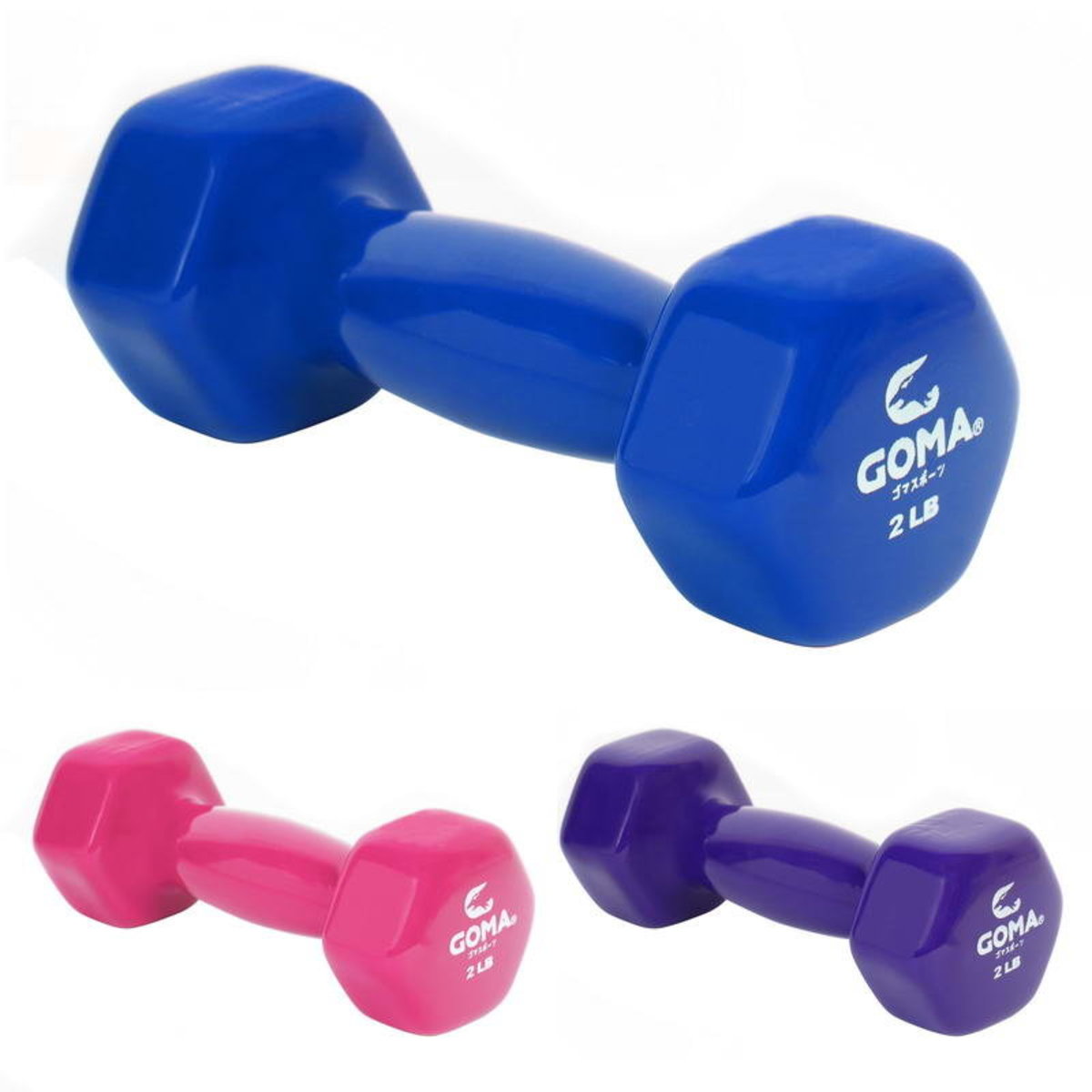 VD302 光面六角包膠啞鈴, 2磅 x 1對 (顏色隨機)