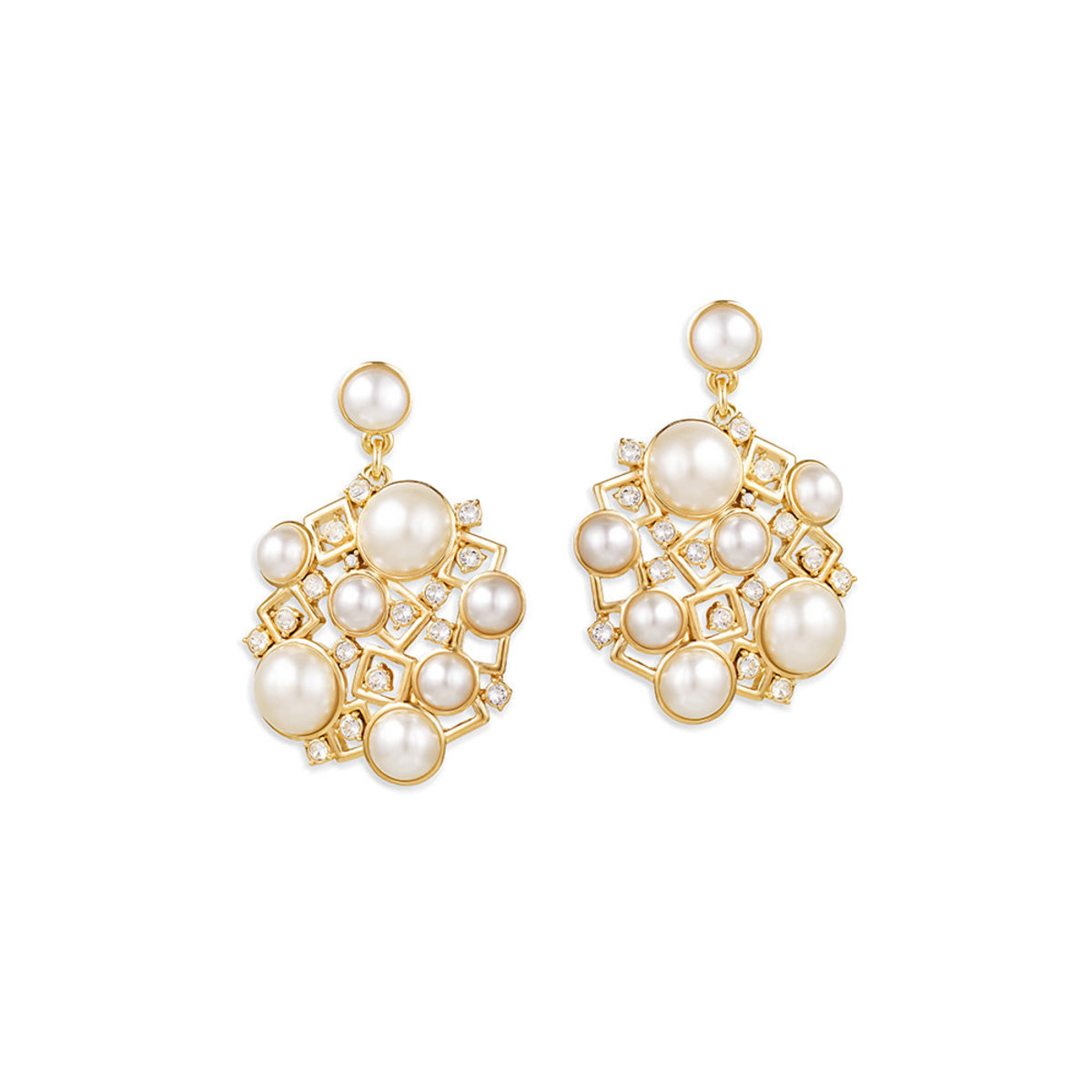 Perle Luxe: gold plating, rhinestone, faux pearl pierced earrings