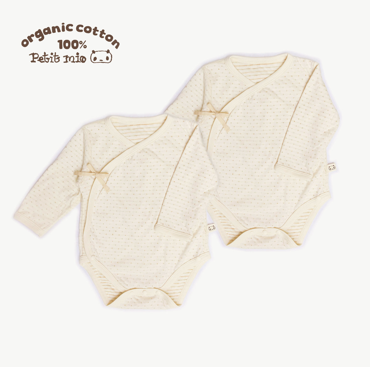100% Organic Cotton Long Sleeved Bodysuit 2 Piece Set (Size 60~70)