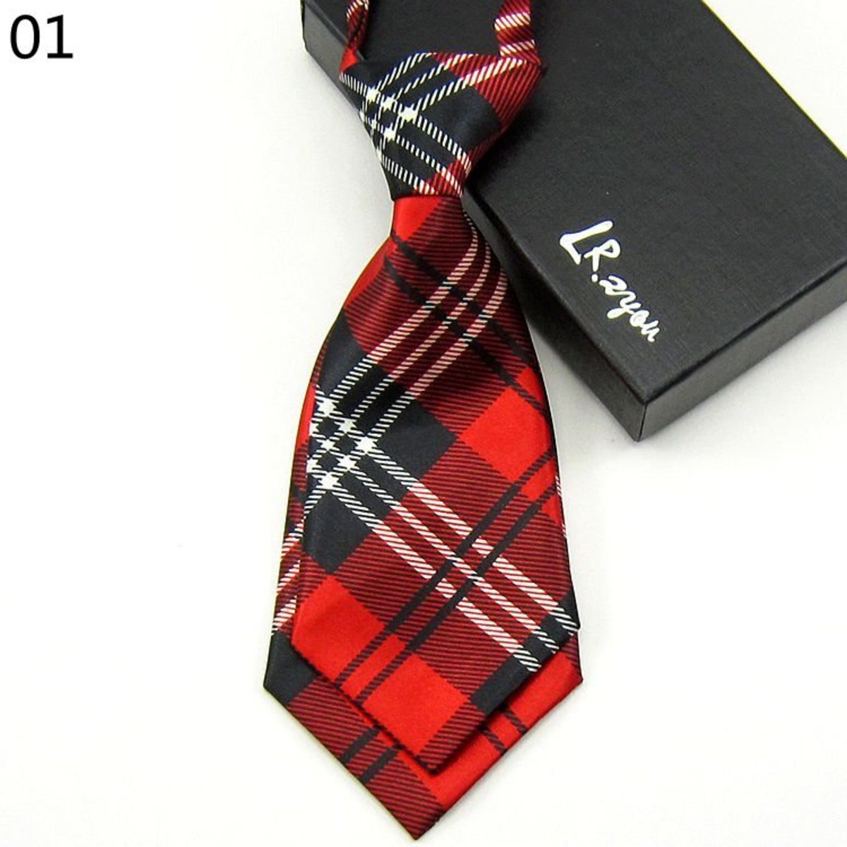 男童迷你假領帶- SET C = 紅色格子款 - 1 件裝