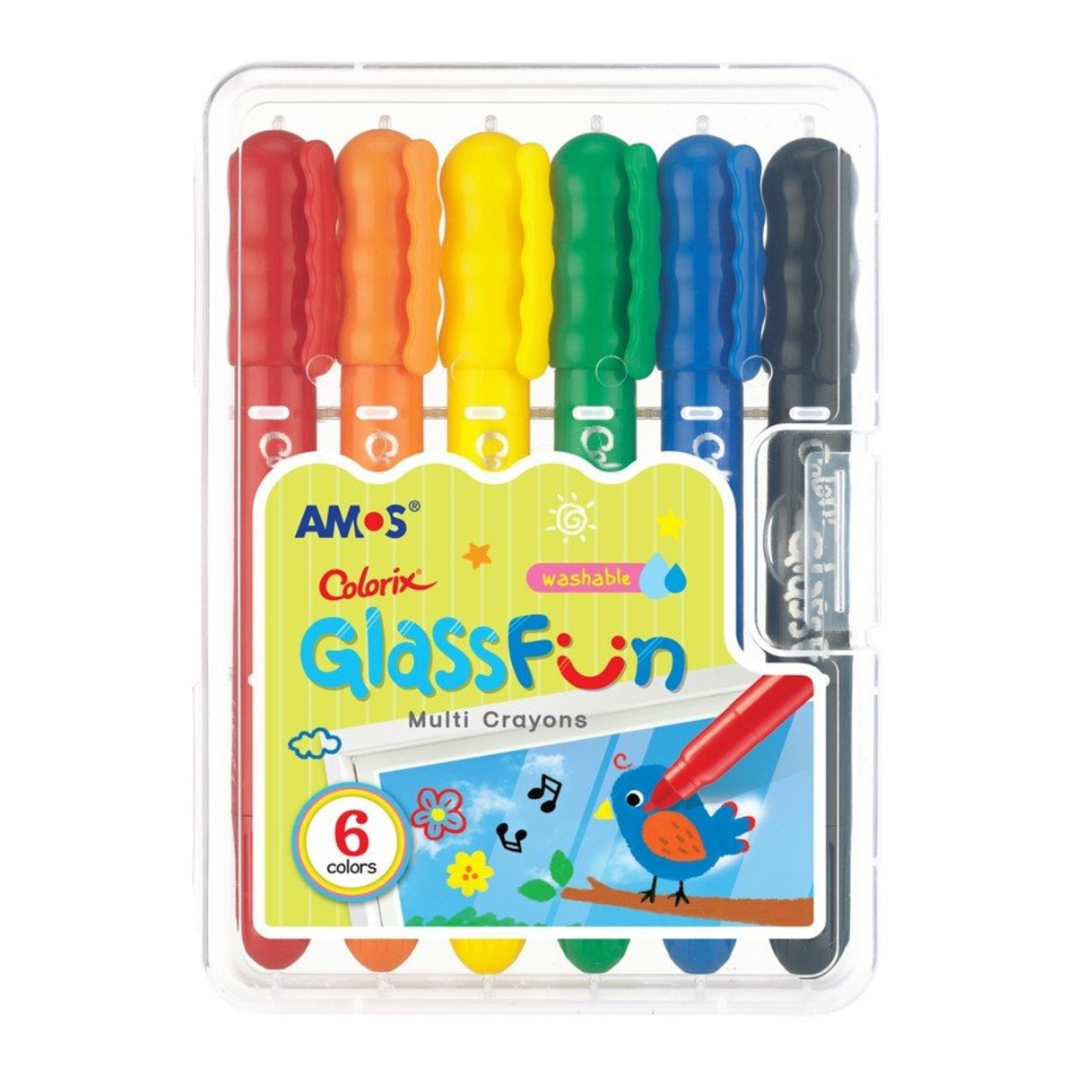 AMOS - 韓國 AMOS Colorix® 多功能水溶性玻璃彩蠟筆, 6色套裝 #GF6PC《香港行貨》