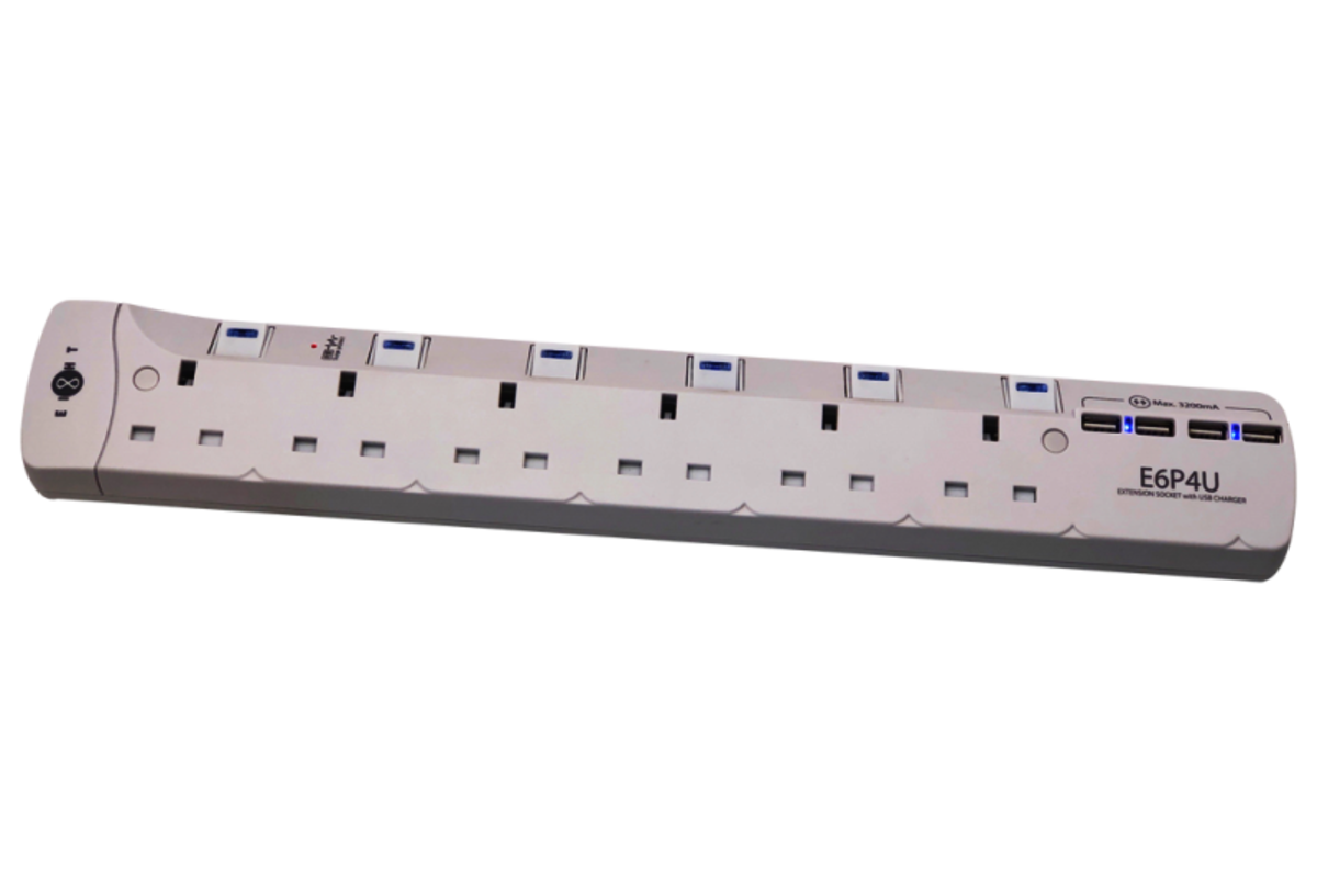 EIGHT | 6位拖板連4 USB充電器 - 白色 (E6P4U) 機電署認證 獨立開關 插頭 | HKTVmall 香港最大網購平台