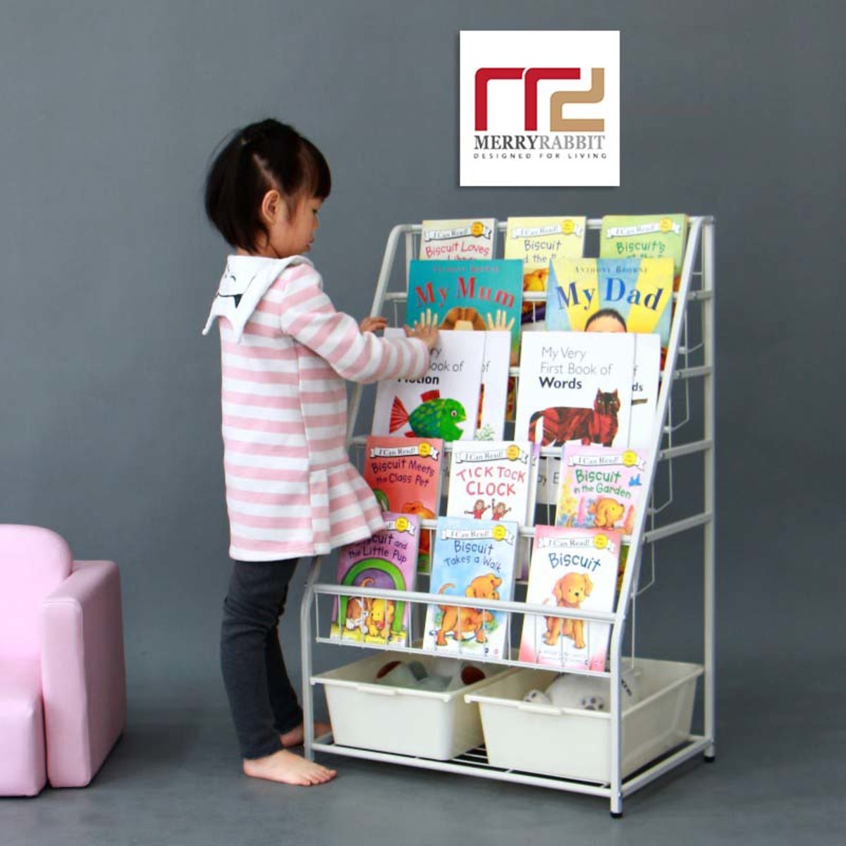 Merryrabbit Children S Bookshelf With Storage Jsz012 2 White
