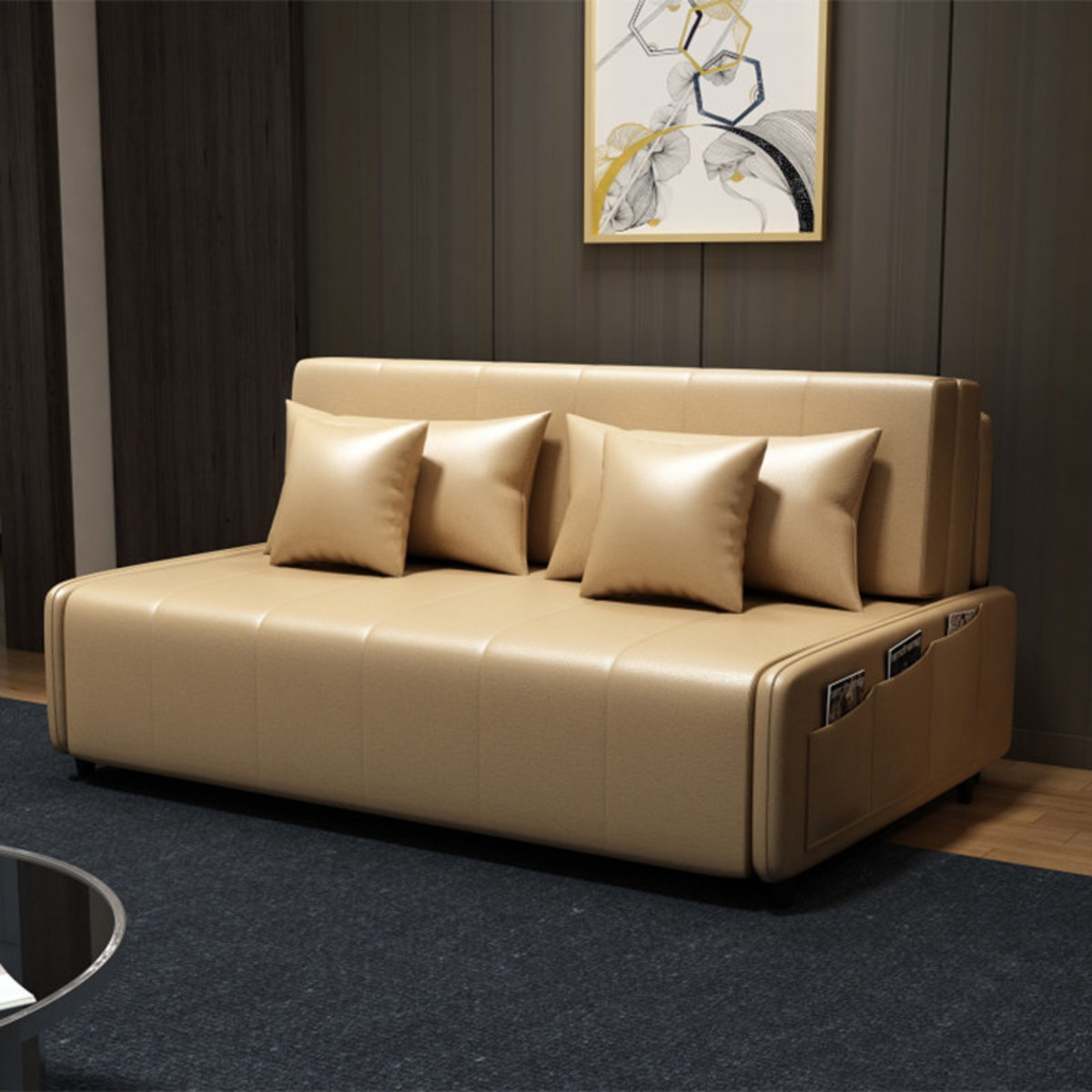 135cm Multi-functional Foldable Storage Microfiber Leather Sofa Bed  MR-6059 Beige