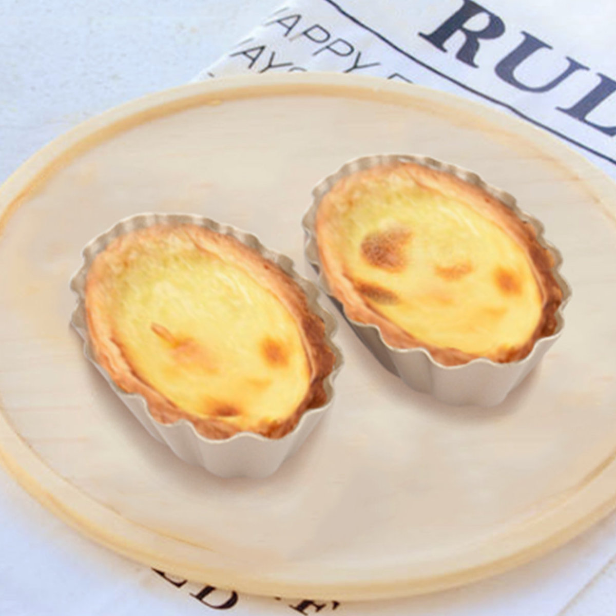 Baking Tart Mold (4" Oval Fluted , Golden, 4pcs set)