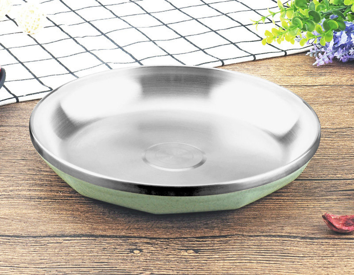 Stainless Steel Double-Layer Plate (22cm, Green)