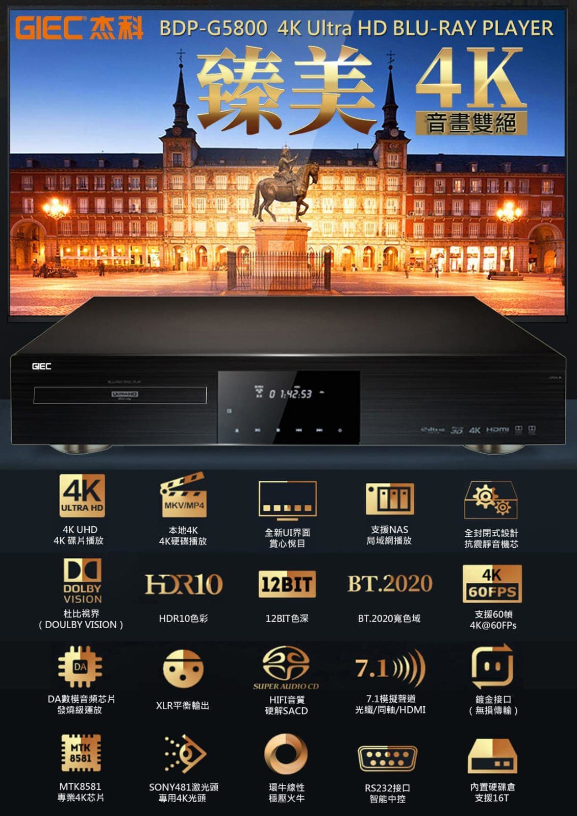 GIEC | BDP-G5800 4K Ultra HD Blu-Ray Player HDMI 7.1 support Ultra