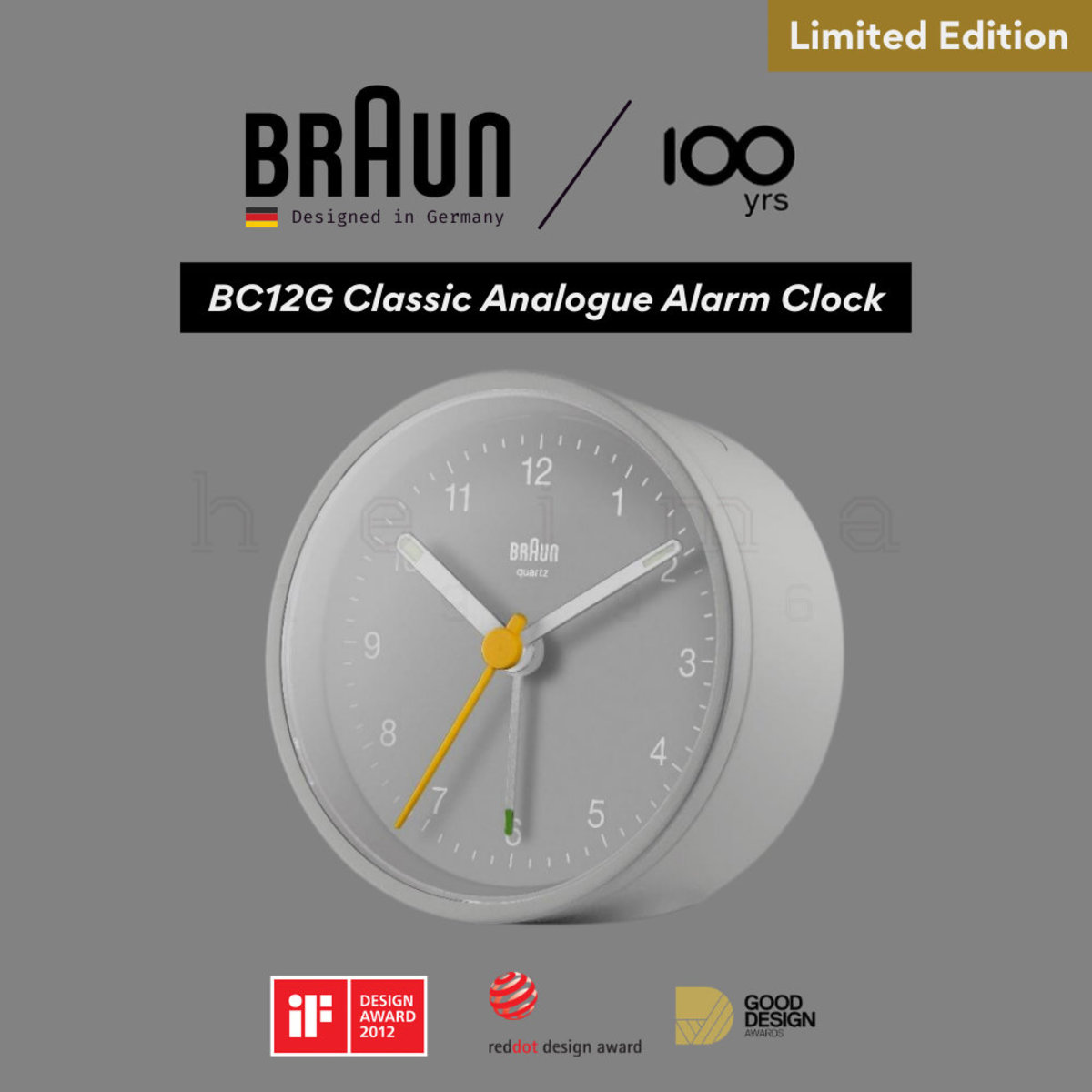 BC12G 經典居家鬧鐘 - 灰色 (Braun 100 週年特別版)