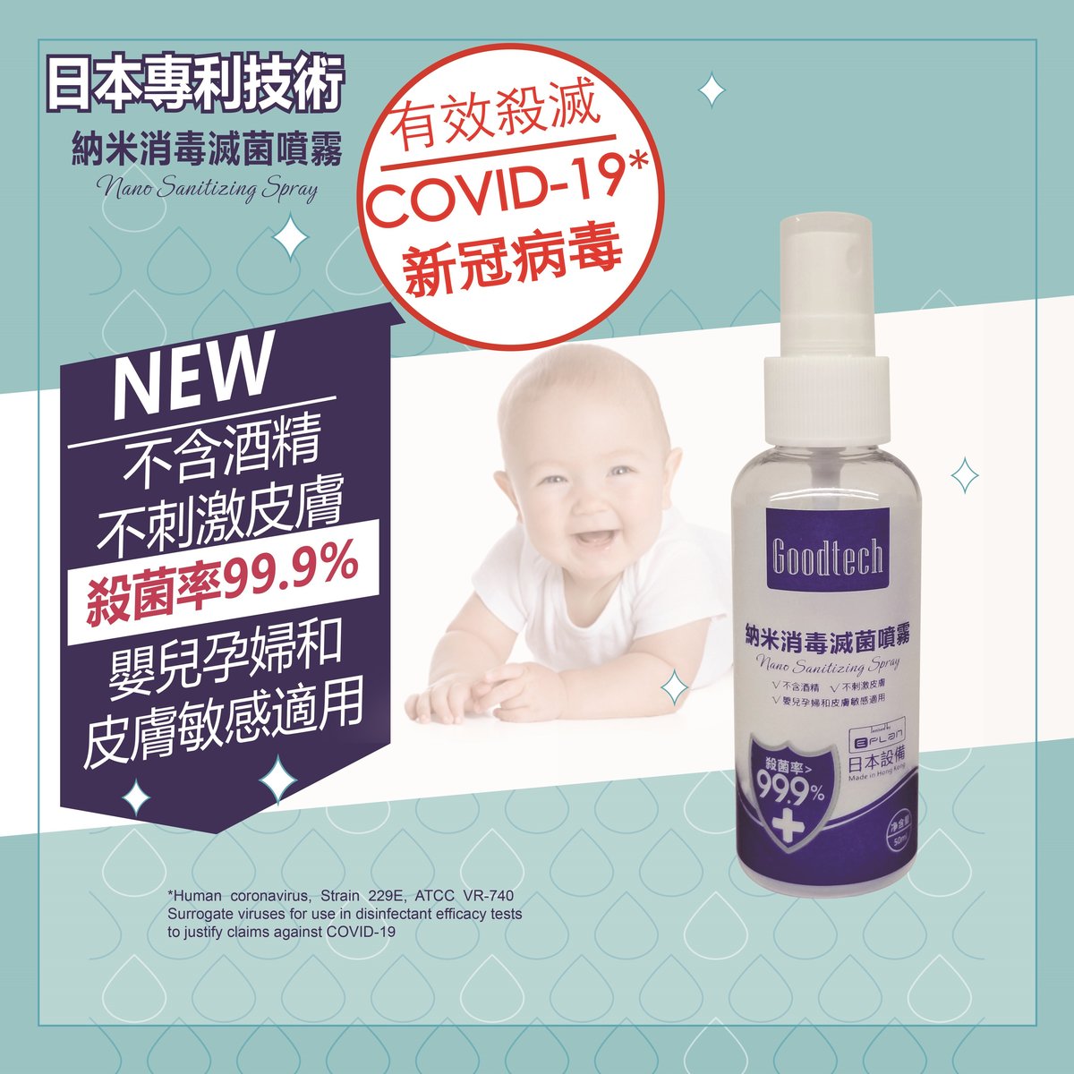 Gtech 納米消毒滅菌噴霧 60ml   無酒精搓手液 消毒噴霧 6912