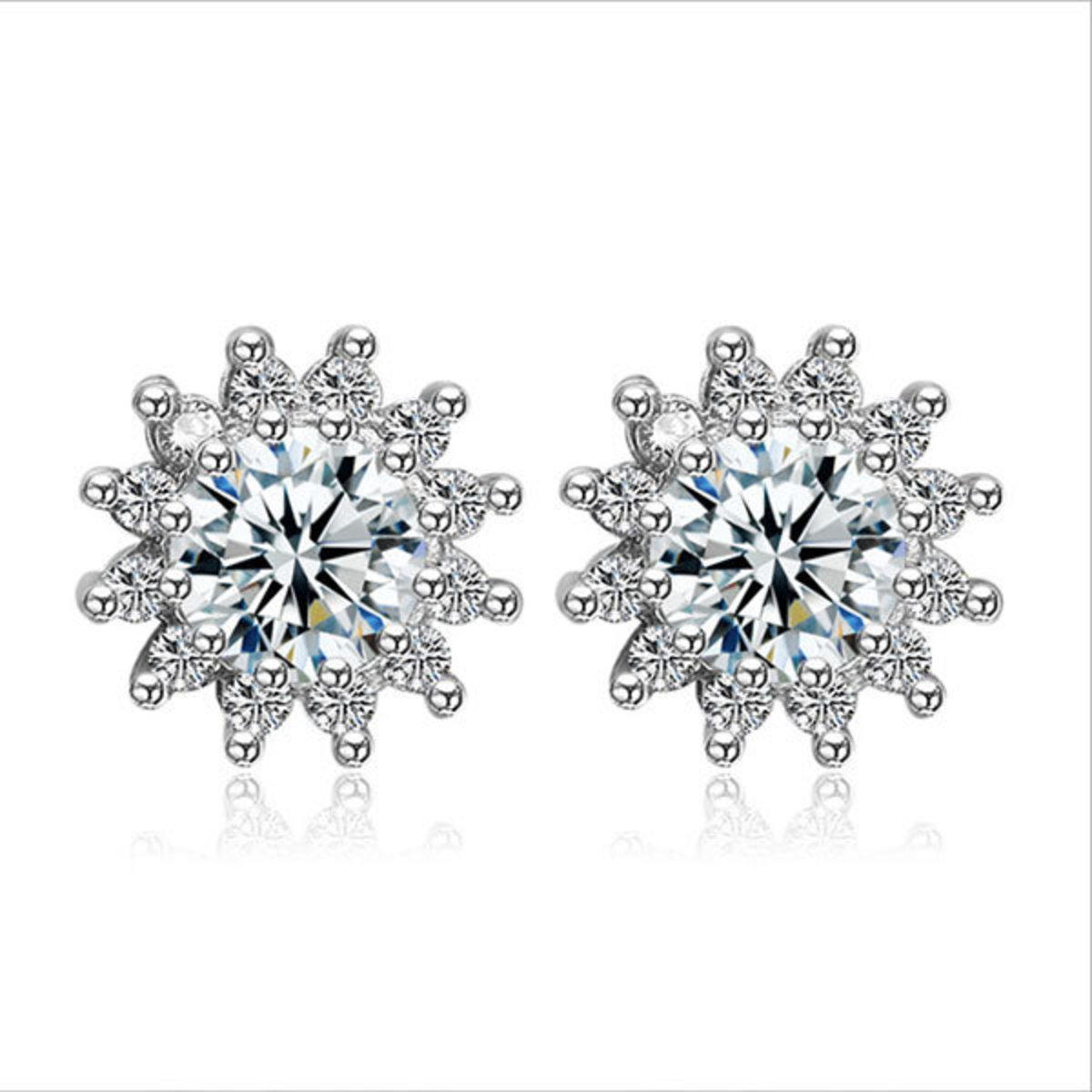 Silver-Plated Sparkling Zircon Earrings J0115