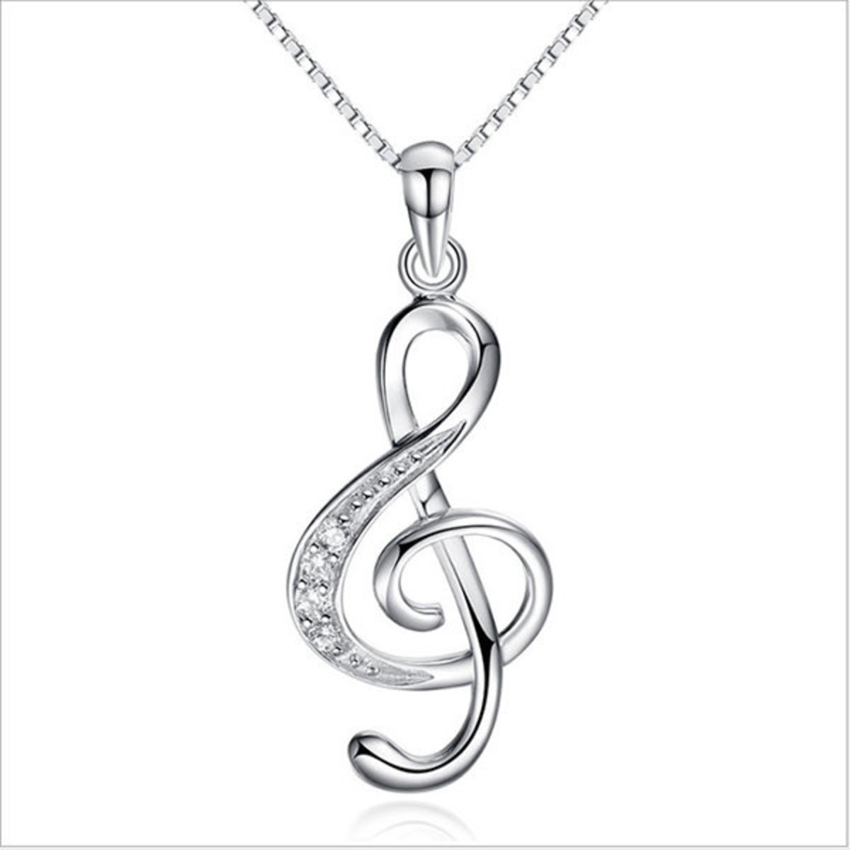 Musical note pendant silver-plated necklace J0206