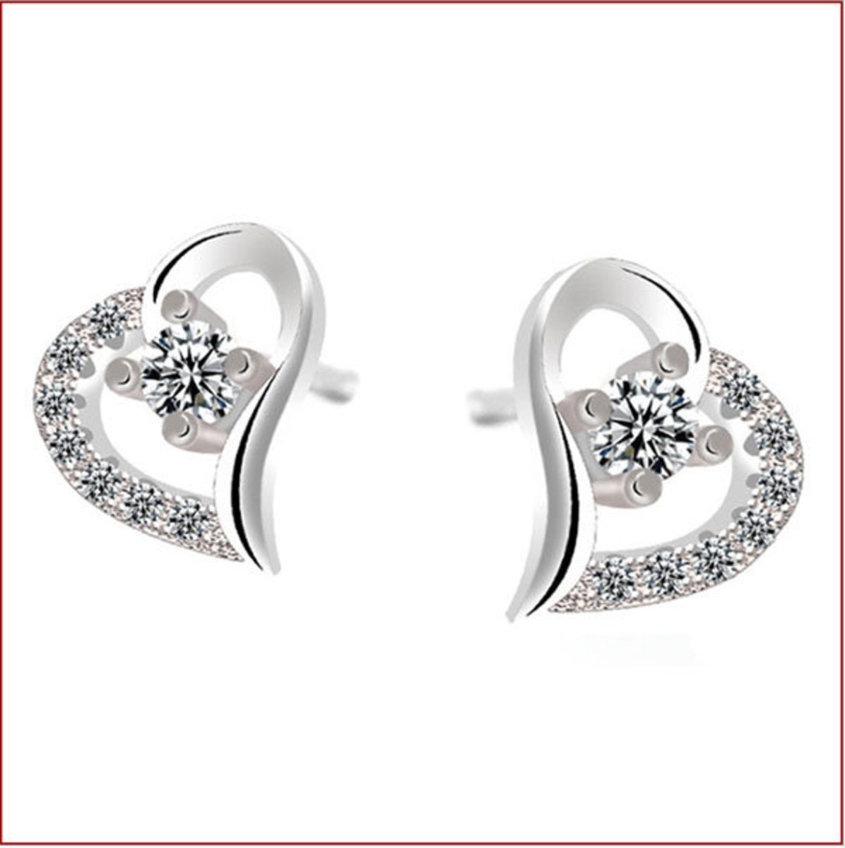 Heart-shaped zircon silver-plated stud earrings J0256