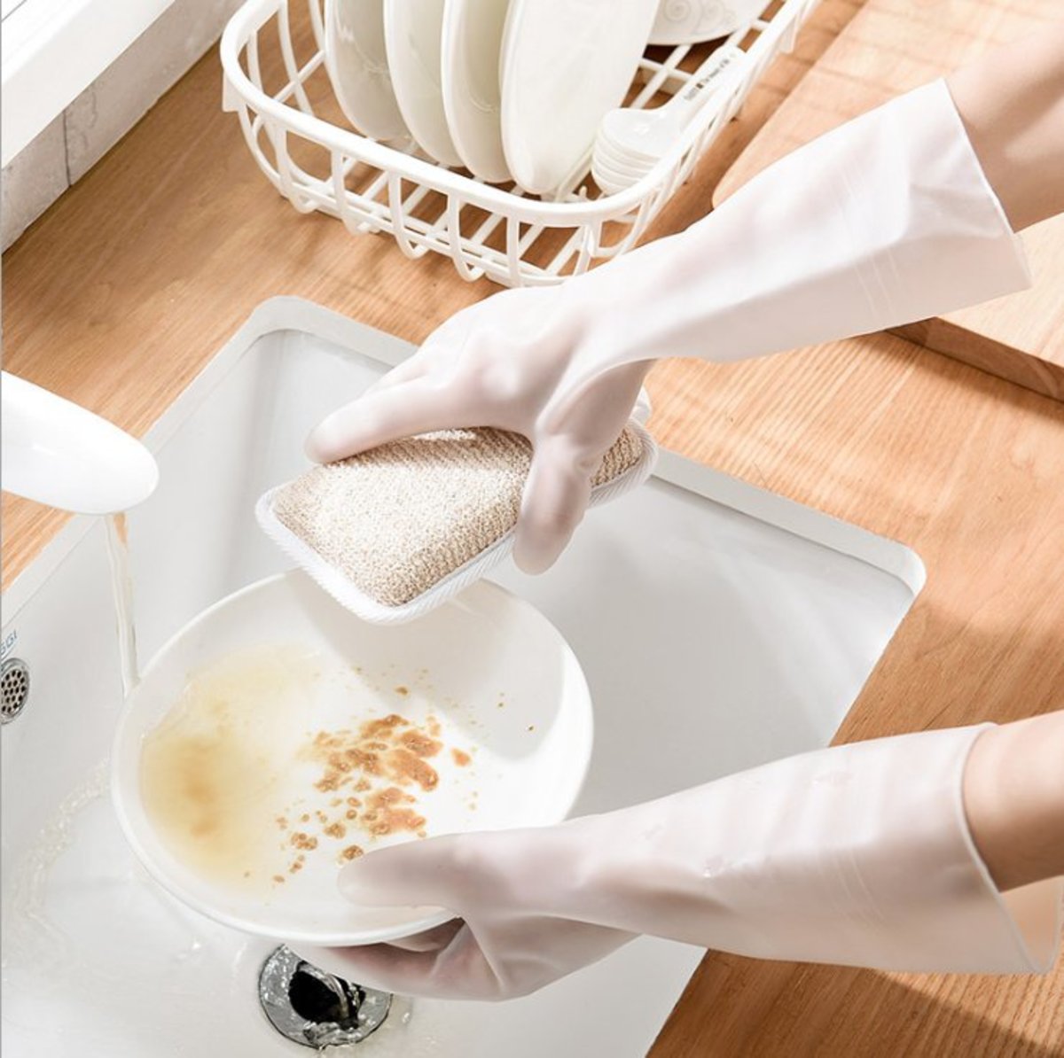 (Pure White/S) Durable High Toughness Semi-Transparent Household/Dishwashing Plastic Gloves x 1 Pair