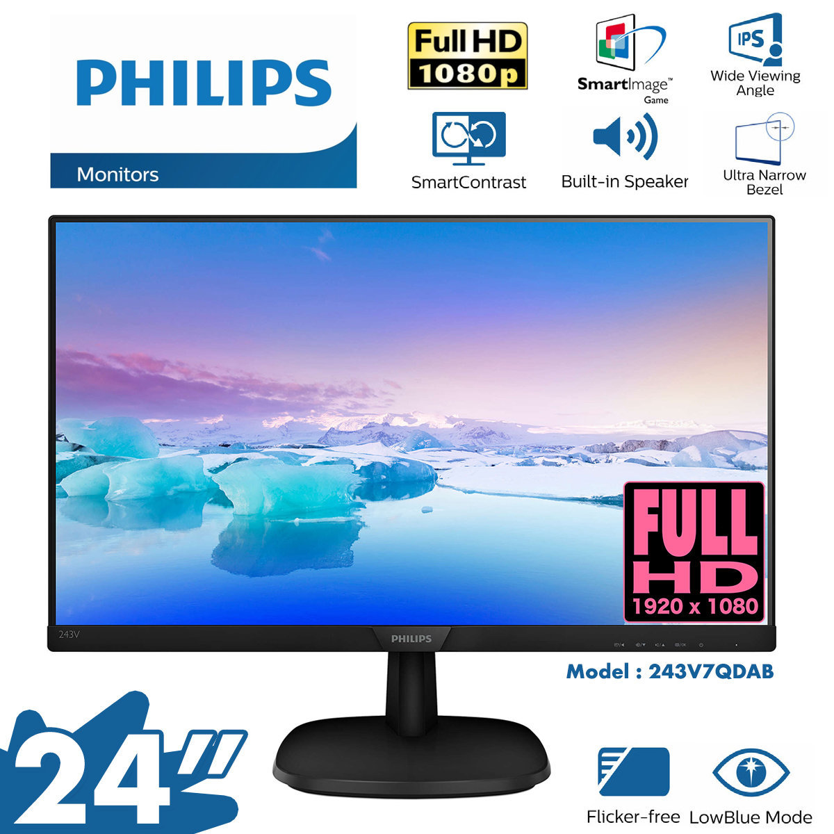 Philips | 24 243V7QDAB 16:9 1920 x 1080 Full HD LED IPS Monitor | HK Shopping Platform