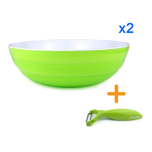 Wiseway | 2個萬用沙律塑膠碗配1個蔬果刨皮刀(綠色) - 套裝| 顏色 