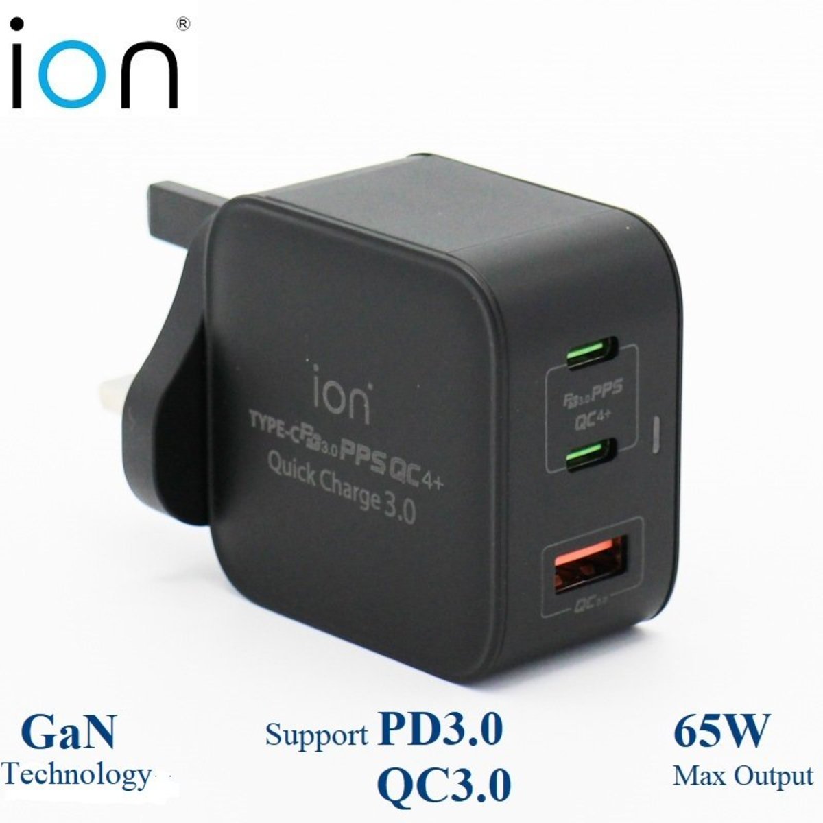 65W 2 x PD 3.0+QC 3.0 3 USB GaN 家居及旅遊便攜式快速充電器 超細Size