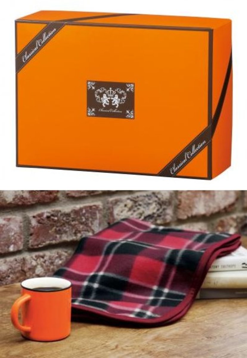 (橙色盒) 日本經典禮盒 - 毛毯和杯子套裝