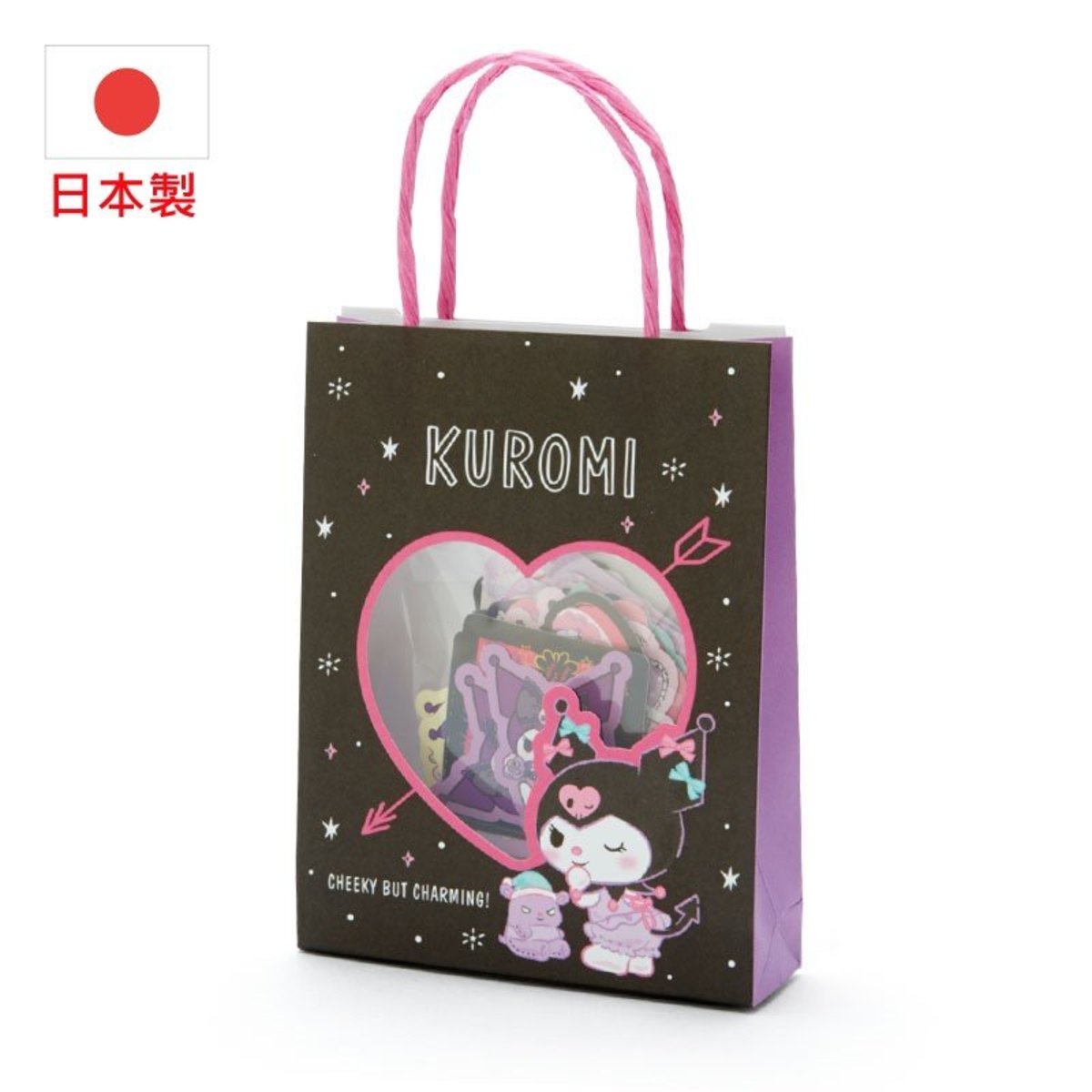 (Kuromi/手挽收納紙袋) 日本製造Sanrio 可愛貼紙 40枚 附手挽收納紙袋 x 1套