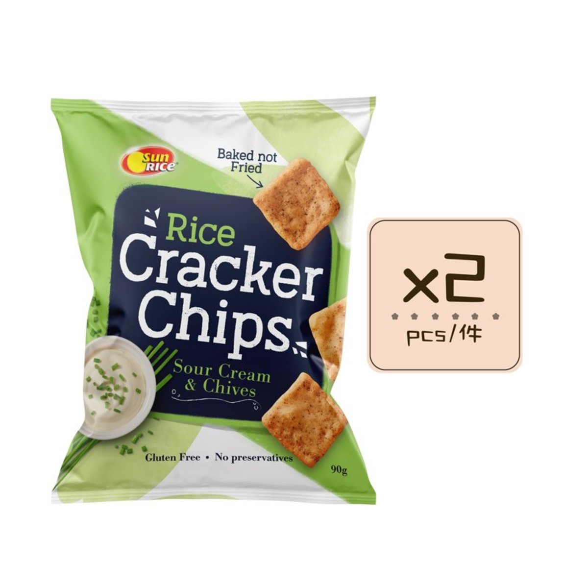 Sour Cream & Chives Rice Cracker Chips 90gx2