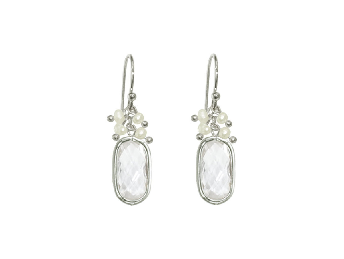 生日石與珍珠耳環銀色 - 水晶 (四月)