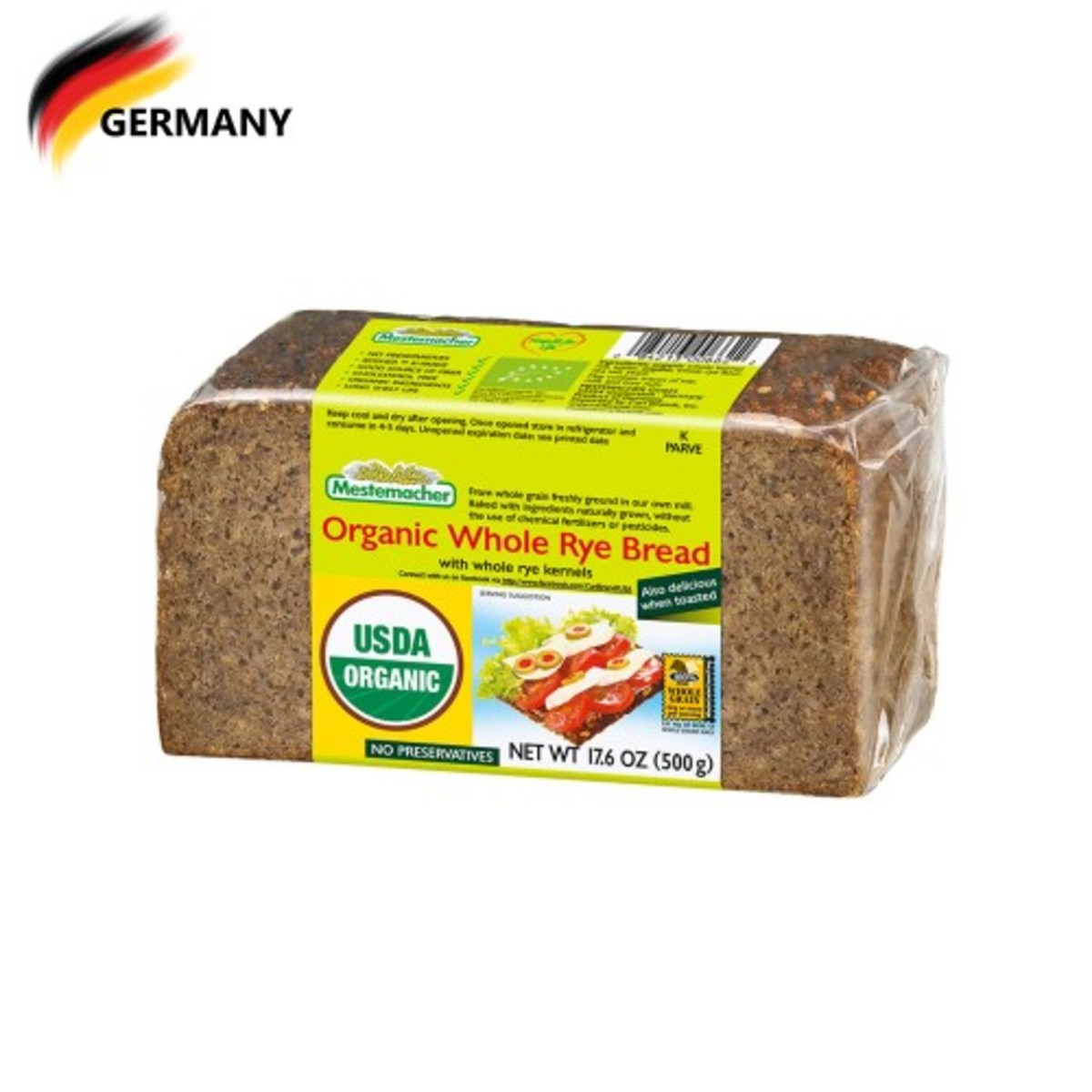 Organic Whole Rye Bread 500G