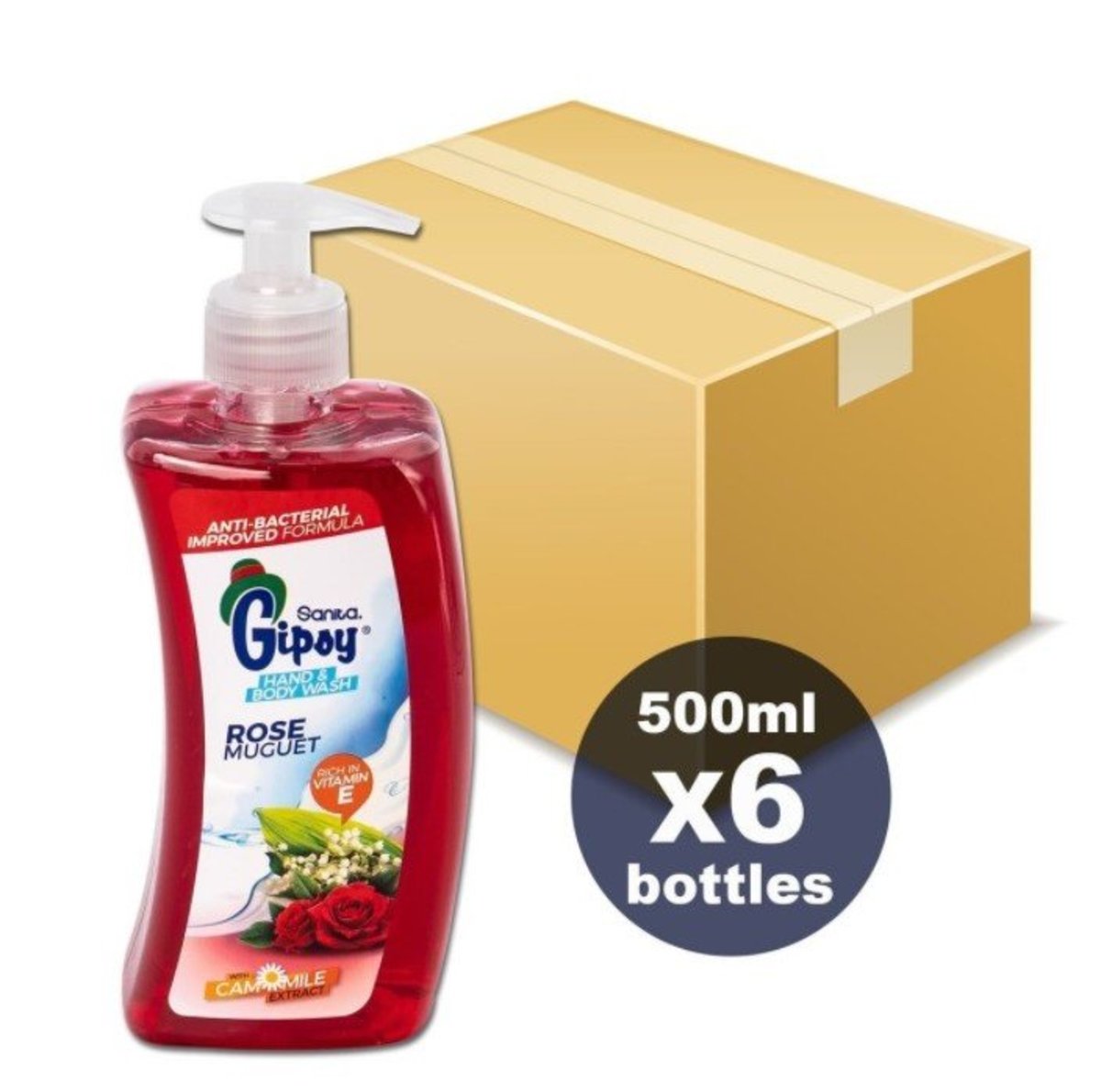 Sanita | [原箱] Gipsy 抗菌雙效合一沐浴及洗手液, 500 ml x 6支(玫瑰味) | HKTVmall 香港最大網購平台