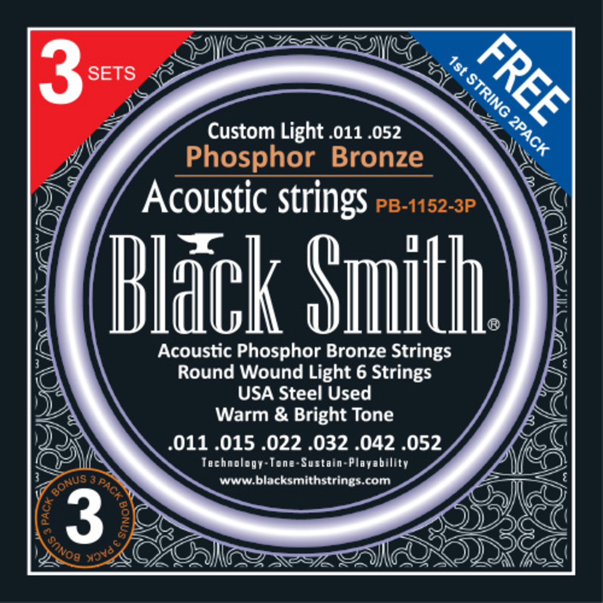 PB-1152-3P Phosphor Bronze Acoustic Strings Bonus 3 Pack