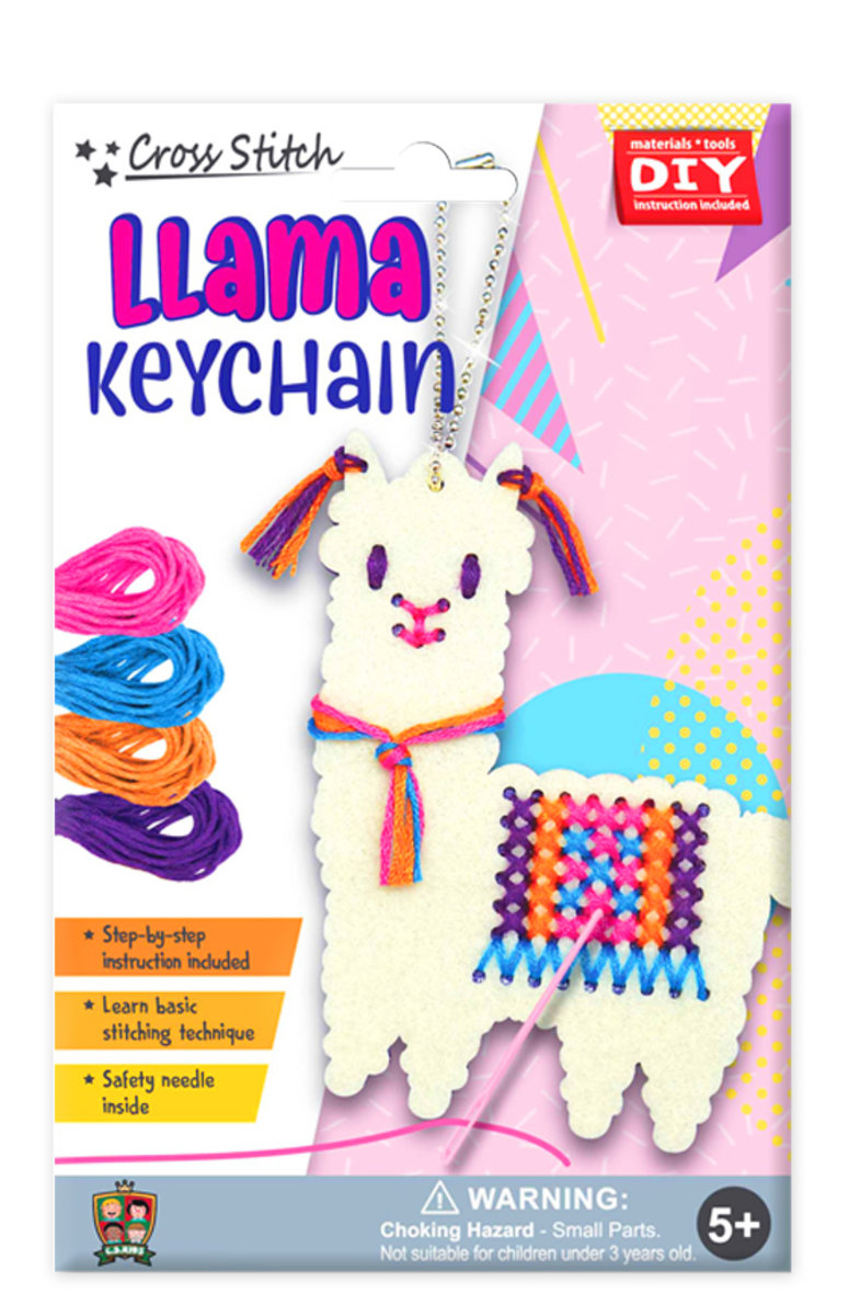 DIY Magic World | Cross-stitch Llama, Animal Keychain Kit for Kids - Art and Craft Supplies