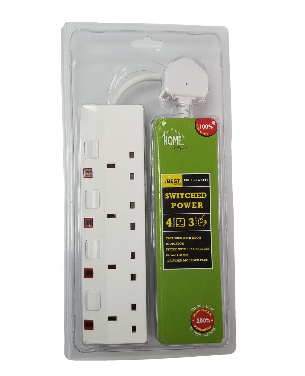 4 Gang Individally Switched & Neons Extension Socket- 3 Metre (1804-3M)
