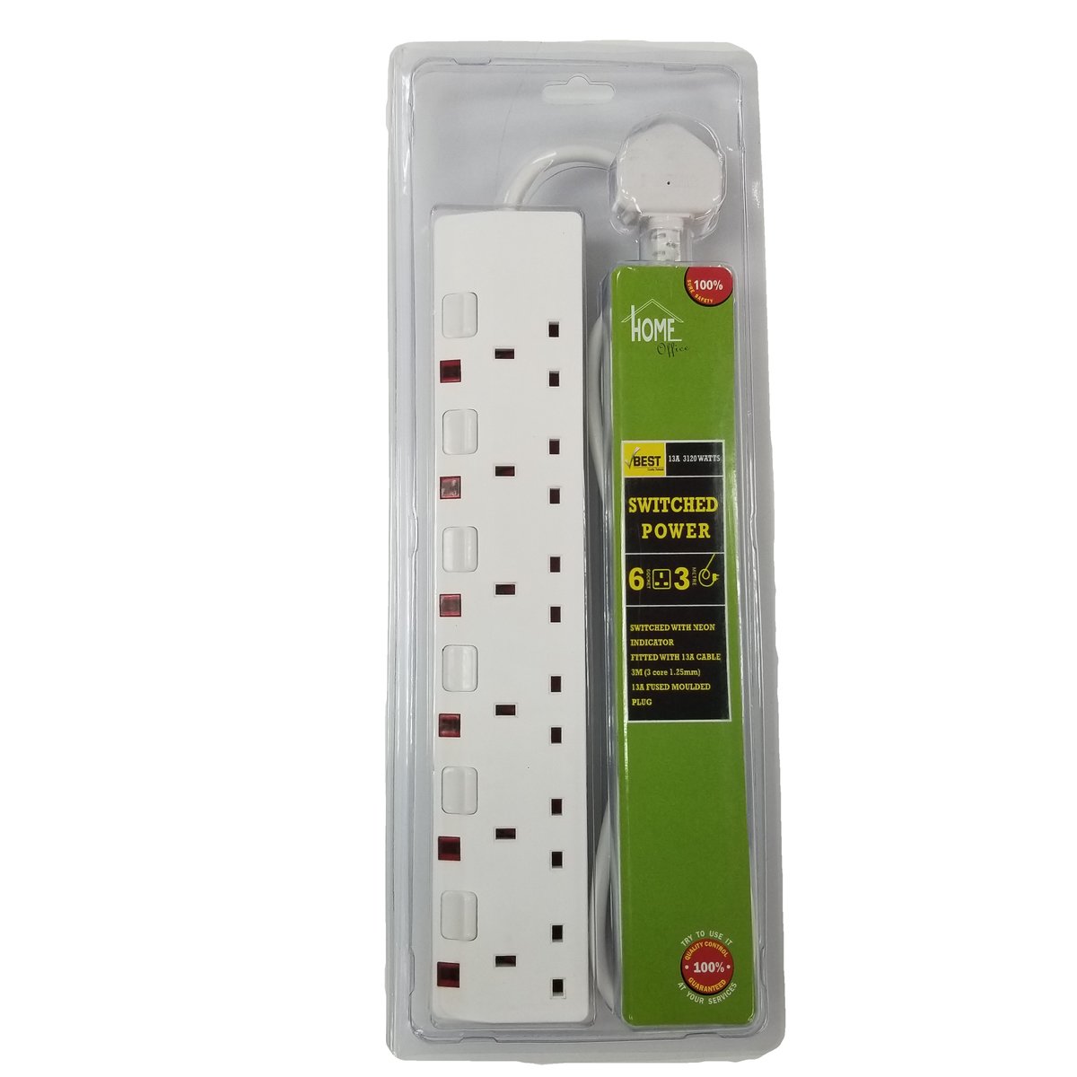 6 Gang Individally Neons & Switched Extension Socket- 3 Metre (1806-3M)