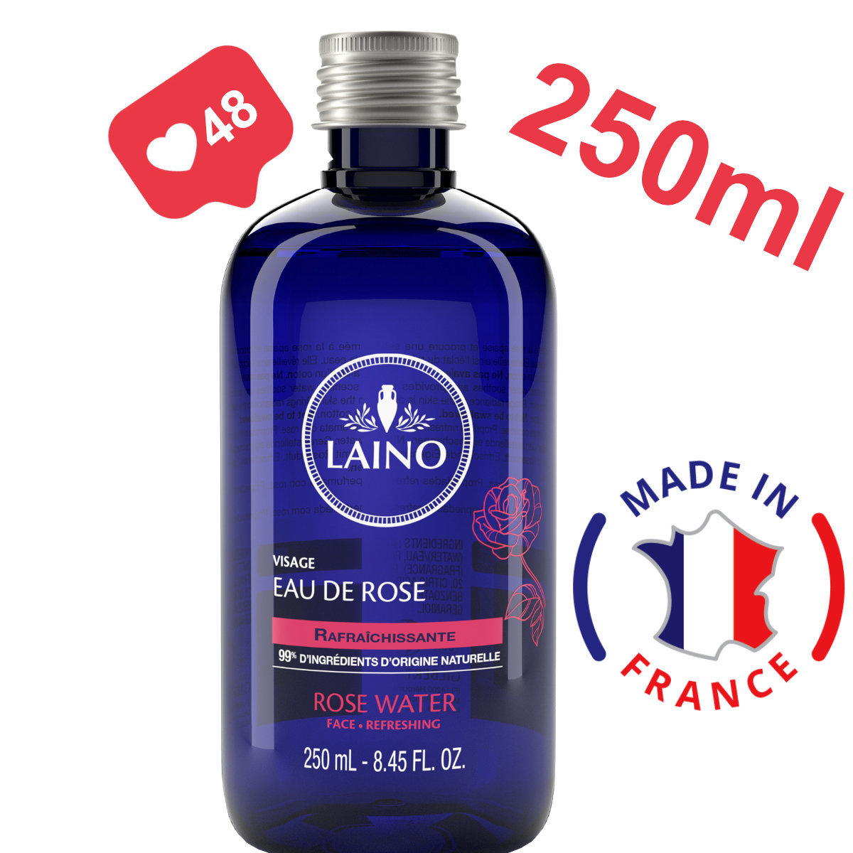Laino Rosenwasser 250 Ml – Erfrischendes Gesichtswasser Mit 99% Natürlichen Inhaltsstoffen