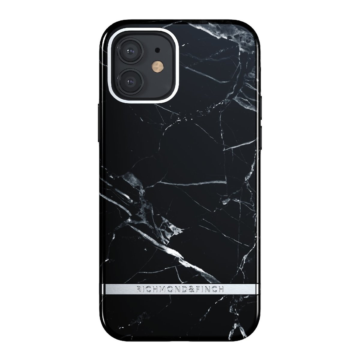 iPhone 12/12 Pro Case - BLACK MARBLE - SILVER DETAILS( 43001 )