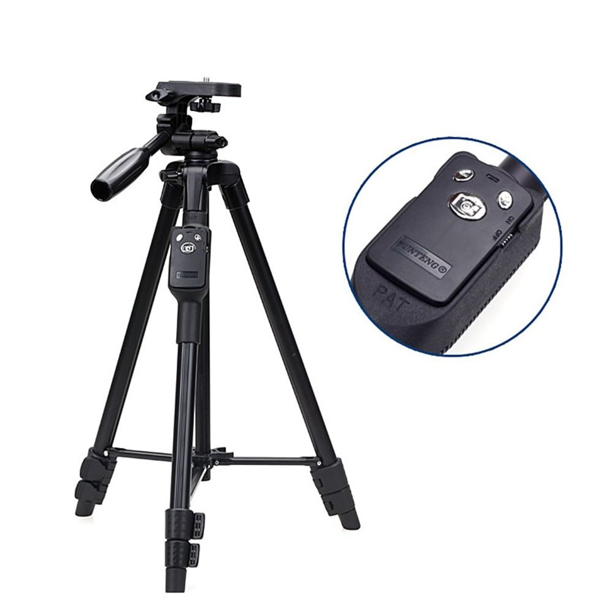 VCT-5208 Aluminum Tripod with 3-Way Head & bluetooth Remote and Clip for Camera Phone
