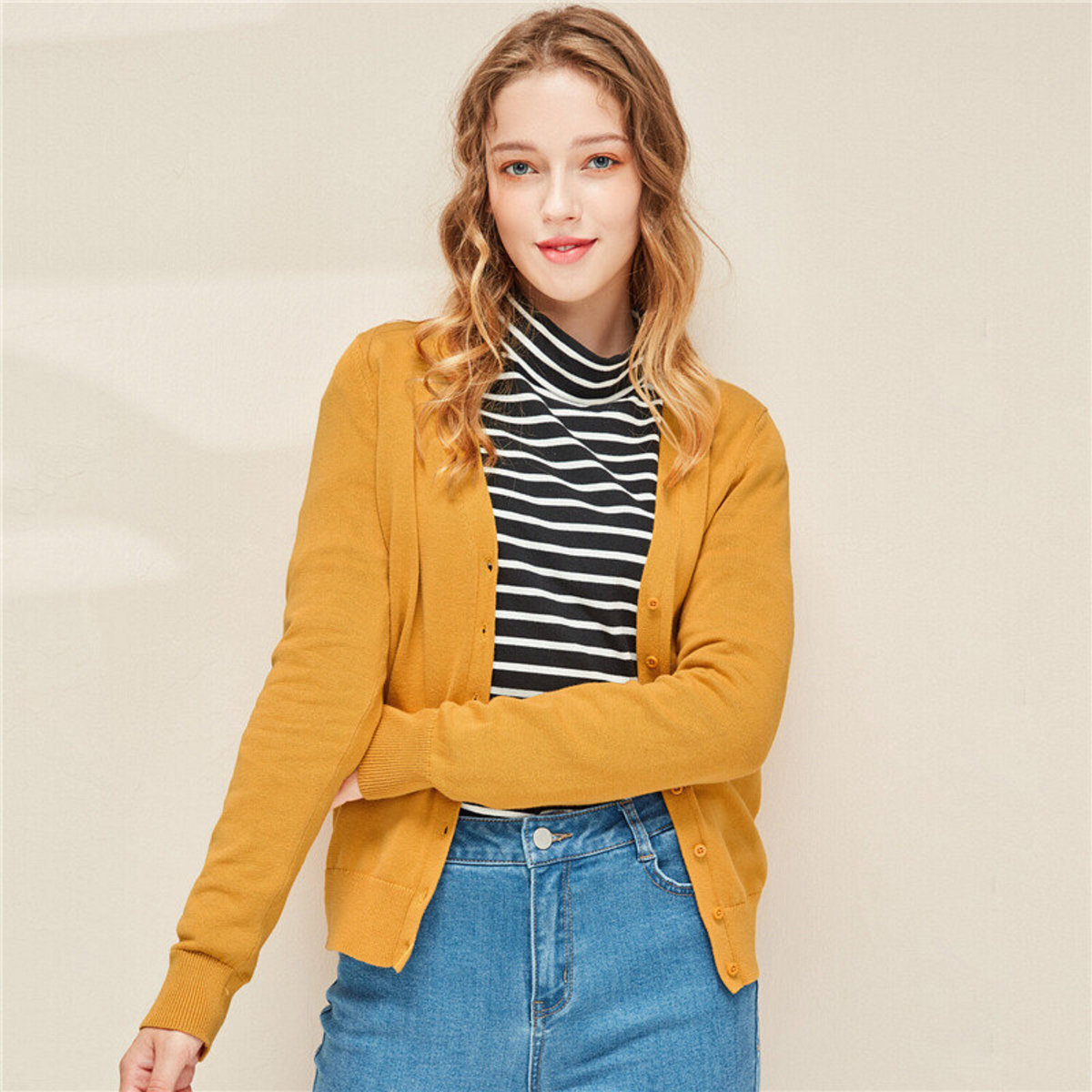 yellow cotton cardigan women's