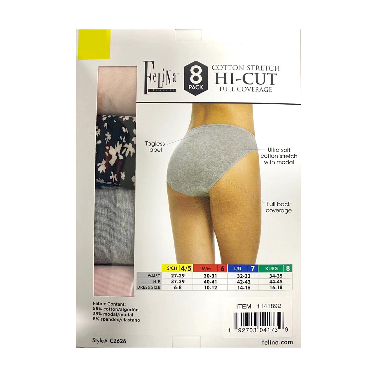 Felina, Lingerie Womens Cotton Stretch Hi-Cut Full Coverage size Small - 8  Pack (Grey) (Parallel Import), Size : S