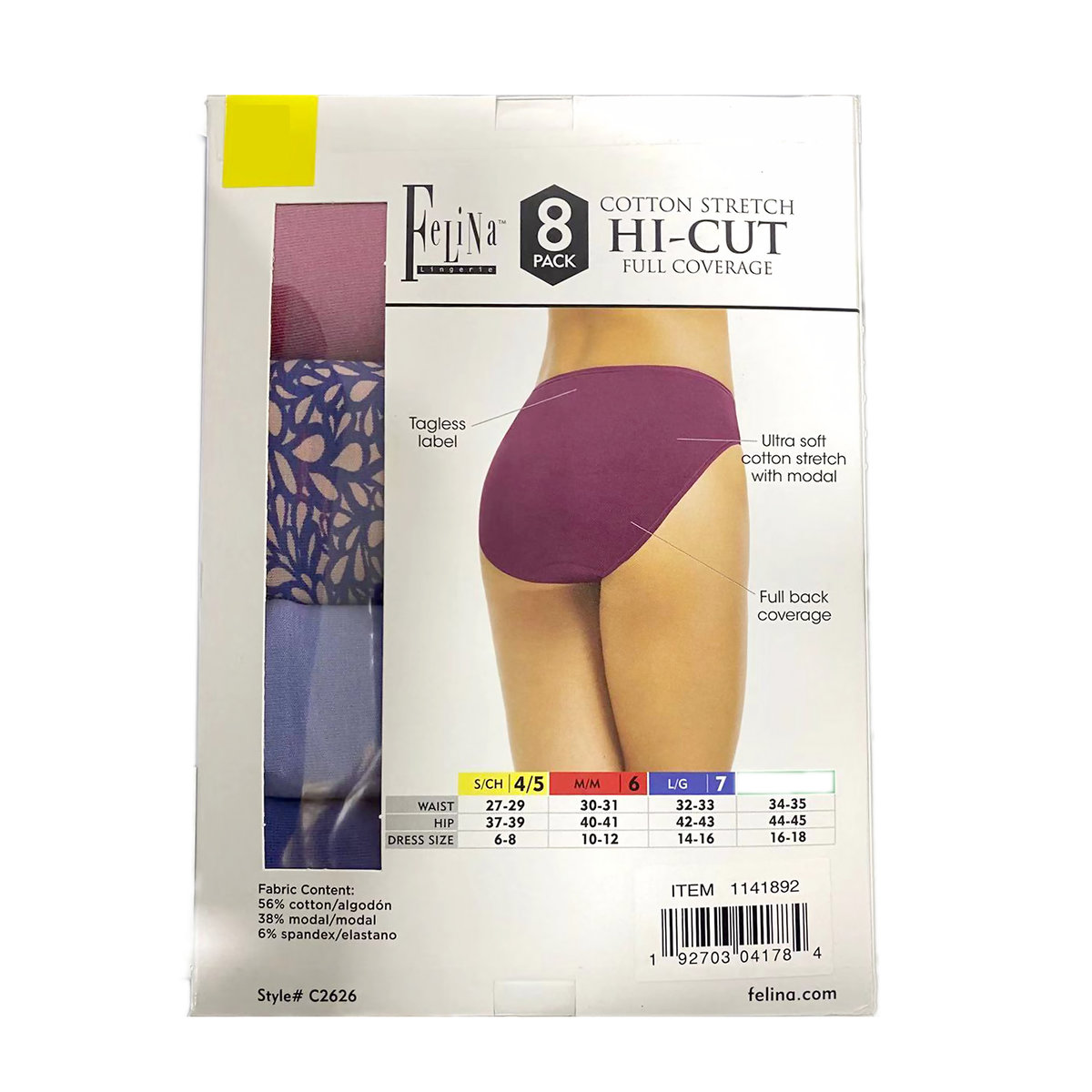 Felina Women's 8 pk Cotton Stretch Hi-Cut Full Coverage Panties - Multi -  Size S for sale online