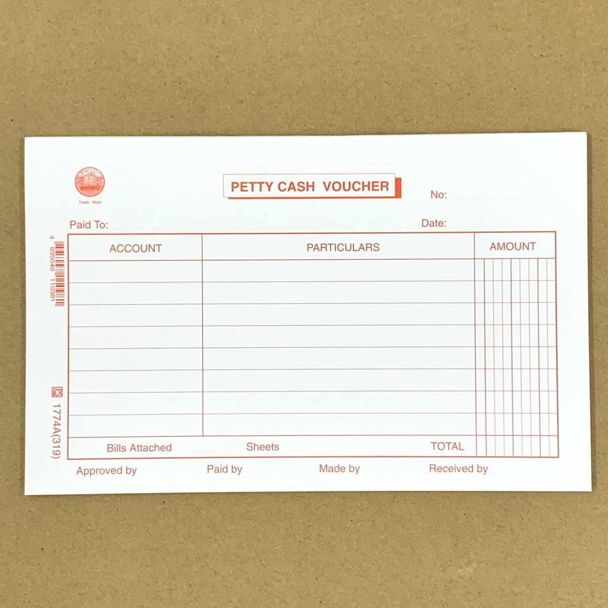 #1774A Petty Cash Voucher 英式零用傳票