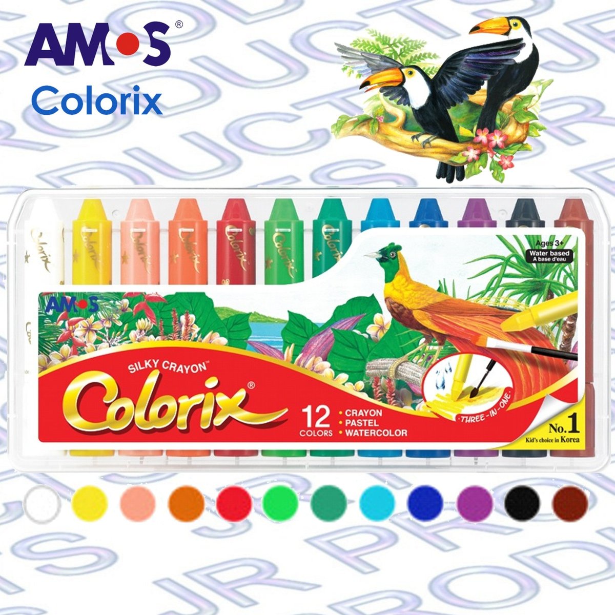 NEW AMOS Silky Crayons Pastel Metallic 6 Colours Pack - Bright on
