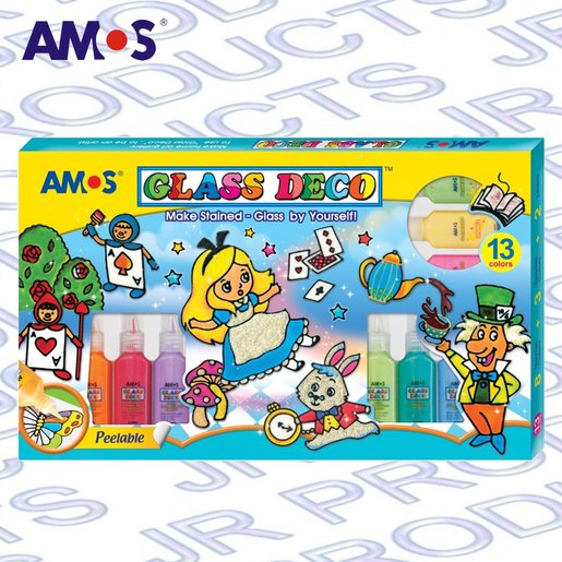 Amos Peelable Glass Paints & Stain Kit With Outliners Pk1 https