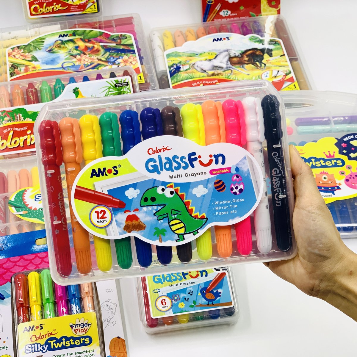 AMOS colorix Premium Silky Crayons Set ,Safe Non-toxic Washable for  Kindergarten Children 6/12/24/36 Colors Rotatable