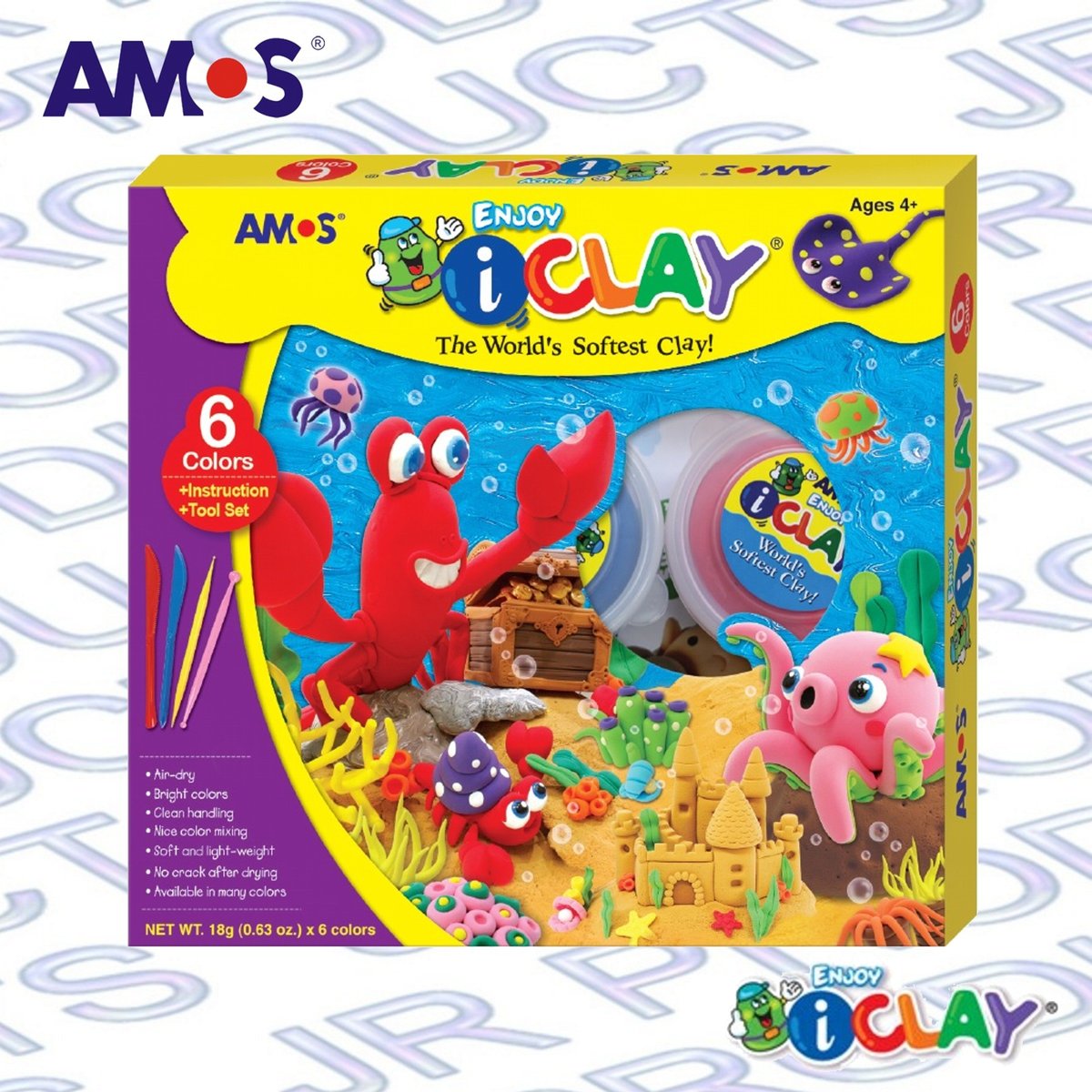 韓國 AMOS iCLAY® 水族館造型 輕黏土, 6色套裝 #IC6PT《香港行貨》