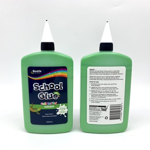 Bostik  SCHOOL GLUE COLOURED PVA (Blue, Green, Pink, Red) 250ml x