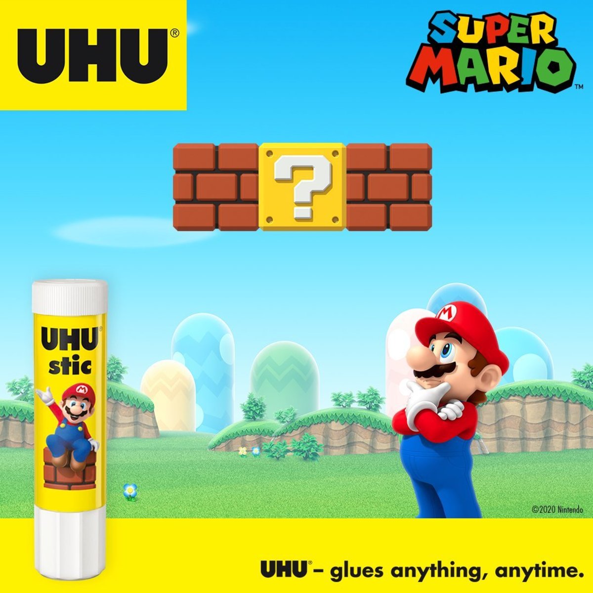 UHU Stic Glue Stick - Super Mario Edition - 8.2g - Pack of 3 + Free Magnet